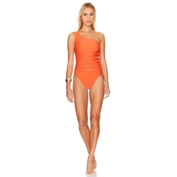 JONATHAN SIMKHAI Huntley One Piece Swimsuit in Flame Medium Womens Swimsuit - Picture 1 of 9